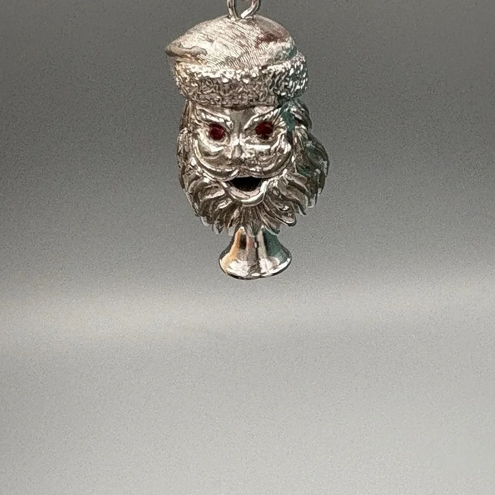 Rare Monet 1960s Charm Santa Claus Head Mechanical HAVE A MERRY Signed Christmas